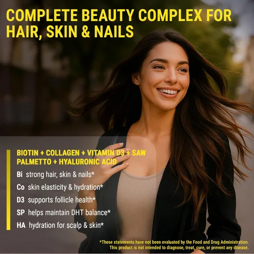 Miniatura 4 de Gomitas de biotina con colágeno y vitamina D3 Saw Palmetto y ácido hialurónico para el cabello, la piel y las uñas, suplemento para el crecimiento