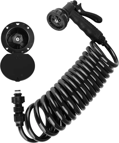 Dura Faucet DF-SA188-BK Kit de rociador desmontable de conexión rápida para exteriores, manguera, puerto y muelle de pulverización utilitario, con