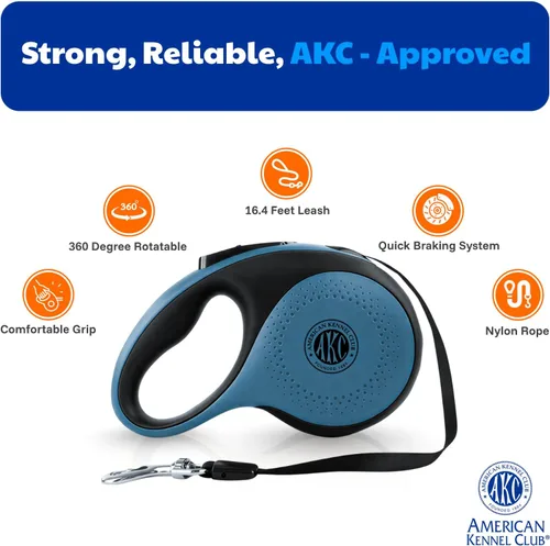 Miniatura 2 de American Kennel Club Correa retráctil resistente para perro, 16.4 pies, sin enredos, agarre ergonómico, freno de una mano, para perros medianos