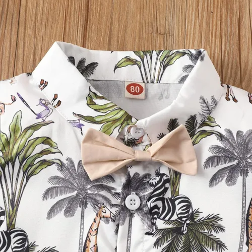 Miniatura 2 de Conjunto de camisa de manga corta con botones y pantalones cortos para bebé y niño, con estampado de verano