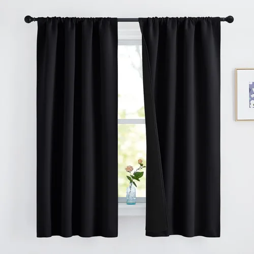 Miniatura 46 de NICETOWN Cortinas blancas 100% opacas, 2 capas gruesas completamente opacas con bolsillo para barra, cortinas aislantes térmicas para Blanco puro