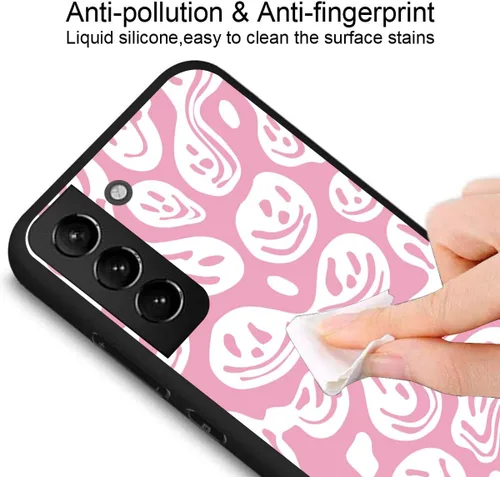 Miniatura 4 de Funda de teléfono para Samsung Galaxy S22 5G, rosa pastel y blanco, divertida sonrisa trippy derretida hippie sonriente calavera fantasma cara linda