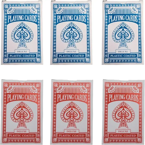 Miniatura 12 de Zugar Land Naipes económicos: 2 barajas (1 baraja roja y 1 azul) de 2.3/8 pulgadas por 3.3/8 pulgadas (2.165 in x 3.386 in) con revestimiento