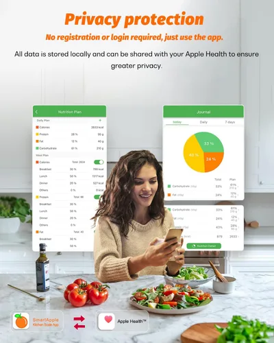 Miniatura 3 de Báscula inteligente de alimentos con calculadora nutricional, aplicación para teléfono inteligente con seguimiento de 26 nutrientes, calorías, Gris