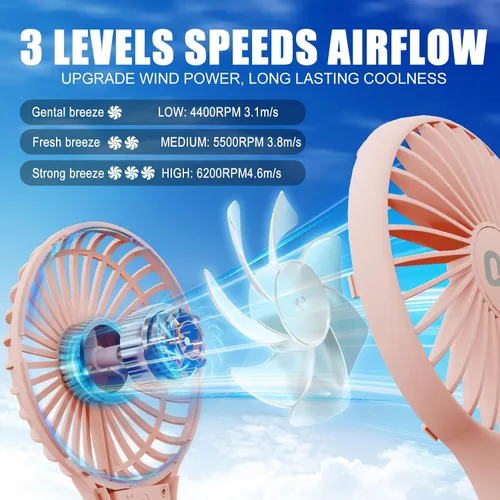 Miniatura 2 de QQT Mini Ventilador de Mano, Pequeño Enfriador Personal con 3 Velocidades, Portátil a Batería, Secador de Pestañas de Maquillaje Recargable por USB