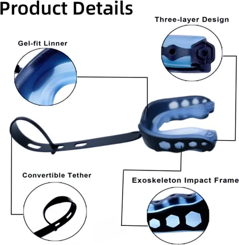 Miniatura 3 de Protector bucal de fútbol, 2 unidades, protectores bucales para deportes juveniles, para boxeo, con correa, sin sabor, lacrosse hockey, protectores