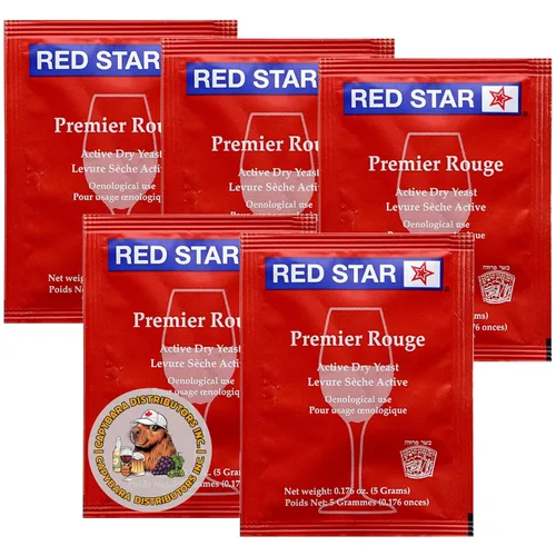 Red Star Premier Rouge - Levadura de vino (5 unidades) – Ideal para hacer sidra de vino Mead Kombucha en casa – 0.18 oz de sobres – Saccharomyces