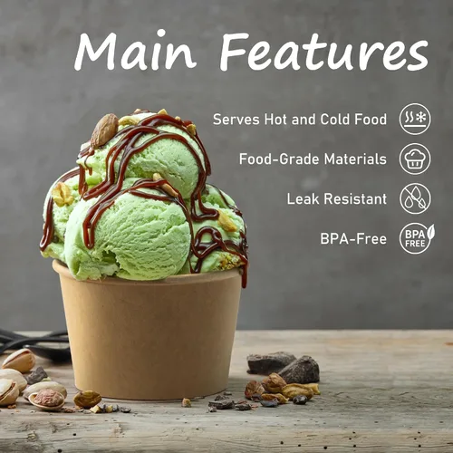Miniatura 3 de ESSENTIAL Tazas de helado de papel, 50 piezas 8 onzas Cuencos desechables para postres para alimentos calientes o fríos, tapas no incluidas