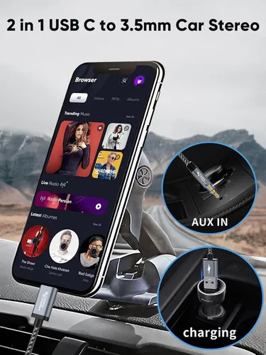 Miniatura 2 de CableCreation USB C a 3.5mm Cable de Audio con Cable de Carga USB, Cable Auxiliar para Coche, Tipo C a Jack Auxiliar para Auriculares, Estéreo