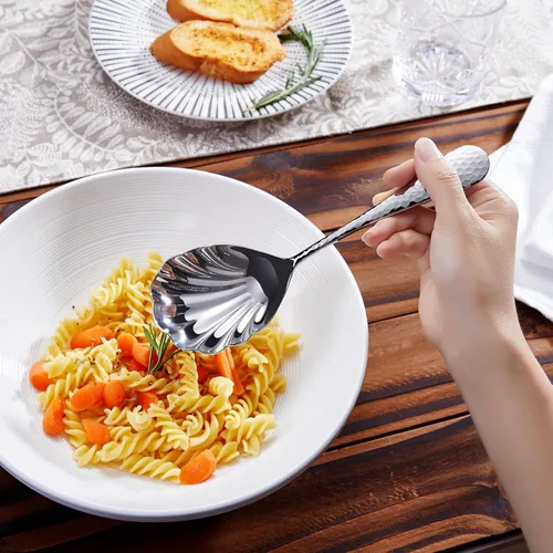 Miniatura 7 de KEAWELL Cuchara martillada prémium para verduras de 8.5 pulgadas, acero inoxidable 18/10, exquisita mezcla de elegancia y funcionalidad, apta