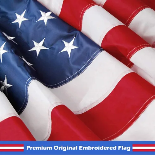Miniatura 5 de Bandera estadounidense bordada de 2 x 3 pies, banderas de nailon 300D para exteriores con estrellas bordadas, rayas cosidas y ojales de latón. La