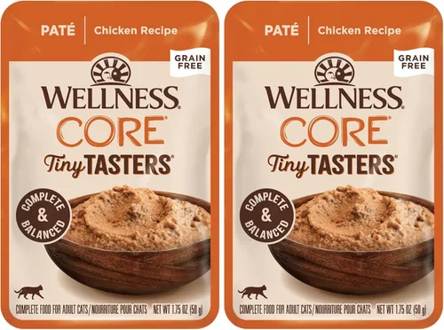 Miniatura 23 de Wellness CORE Tiny Tasters - Alimento húmedo para gatos adultos, natural, rico en proteínas, sin granos, receta de atún y salmón, 1.75 onzas