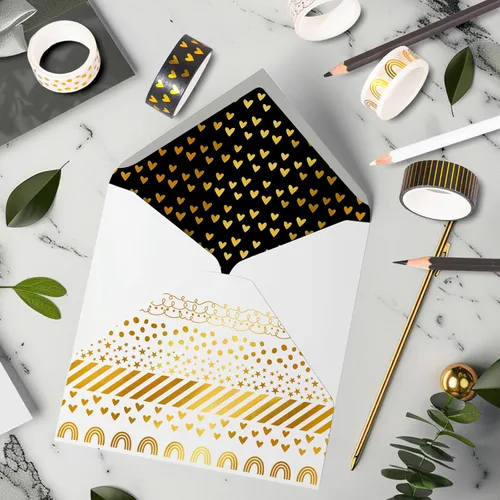 Miniatura 6 de Whaline Juego de 12 rollos de cinta washi con patrón de lámina dorada, cinta adhesiva con corazón, punto, raya arcoíris, juego de cintas decorativas