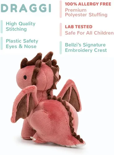 Miniatura 4 de Bellzi Dragón de fuego – Lindo juguete de peluche de 7 pulgadas – Adorable juguete de dragón suave y regalos – Regalo perfecto para niños, bebés