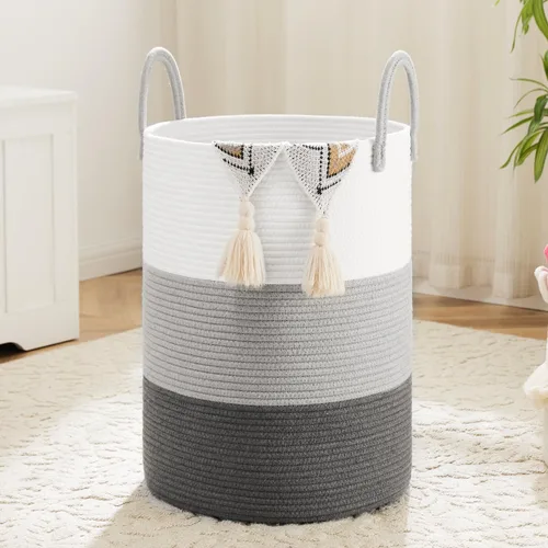 Miniatura 13 de Artfeel - Cesto para la ropa sucia de cuerda de algodón tejida, para guardar ropa sucia, juguetes y mantas en el baño, la habitación del bebé