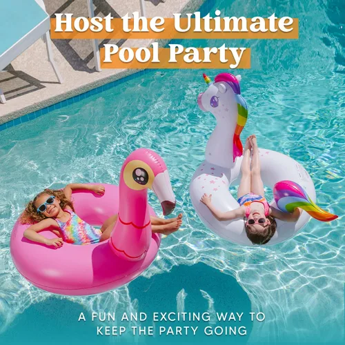 Miniatura 4 de JOYIN Paquete de 2 flotadores inflables de flamenco y unicornio para piscina, juguetes para decoración de fiesta, vacaciones de verano, lago, playa