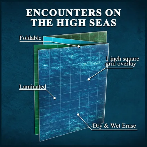 Miniatura 2 de Game Knights Encounters on the High Seas - Tapete de mapa de batalla laminado de doble cara brillante de borrado en seco para juegos de rol, Juego