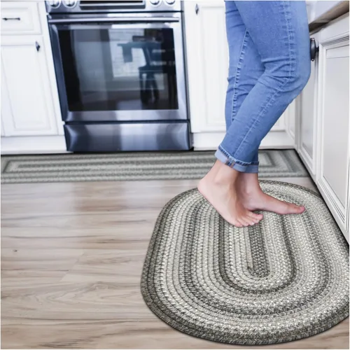 Miniatura 133 de Alfombra ovalada trenzada gris humo de 20 x 30 pulgadas, lavable para interiores y exteriores, decoración campestre para cocinas y entradas