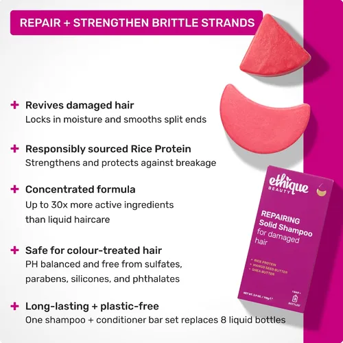 Miniatura 2 de Ethique Barra acondicionadora reparadora para cabello seco y dañado con proteína de arroz - Sin plástico, vegana, libre de crueldad, 2.12 onzas