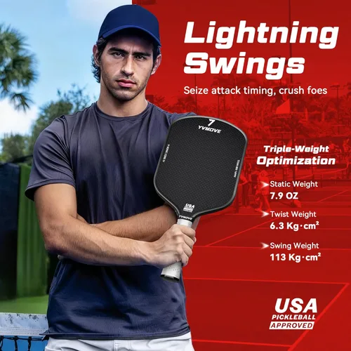 Miniatura 7 de Pickleball Paddles for Advanced Players Control & Power Ti-Carbon Hybrid Face V-Sonic III STR-Core 16MM Large Sweet Spot Mid