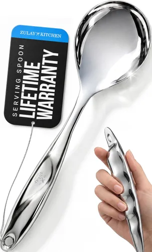 Miniatura 15 de Zulay Kitchen Cuchara Ranurada de Acero Inoxidable - 14.5” Gran Cuchara de Freír y Escumador para Drenar y Servir - Utensilio de Cocina Resistente