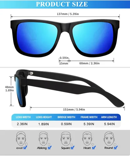 Miniatura 4 de KALIYADI Gafas de sol para hombre color negro mate para mujer lentes polarizados de conducción de gran tamaño protección UV paquete de 3