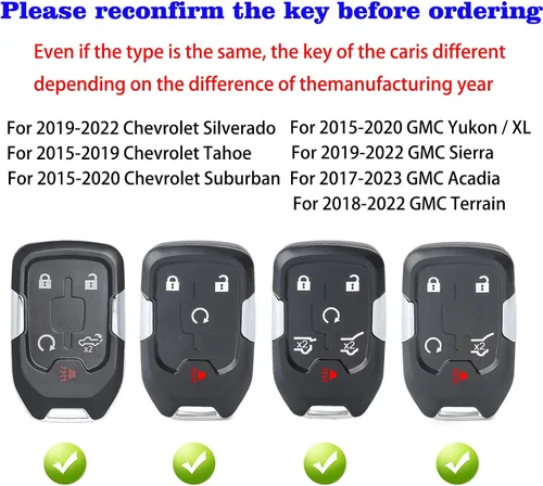 Miniatura 2 de Funda para llavero GMC, funda con patrón de fibra de carbono para llaves 2017-2022 2023 2024 Suburban Tahoe Silverado 1500 GMC Yukon XL Acadia