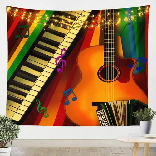 Miniatura 12 de Tapiz de guitarra roja, arte para colgar en la pared con música Hip Pop, decoración de habitación del hogar, decoración de habitación del hogar, rojo