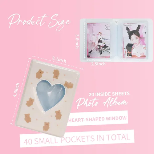 Miniatura 6 de Carpeta para tarjetas fotográficas de 3 pulgadas, mini álbum de fotos con colgante para coleccionar fotos Kpop, 40 bolsillos (marrón)
