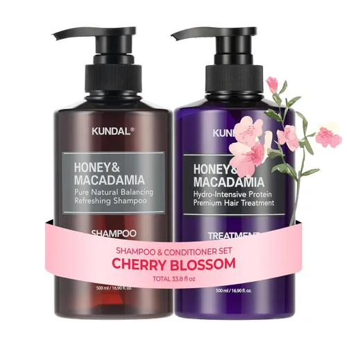 KUNDAL Juego de champú y acondicionador coreano [flor de cerezo] calidad de salón, aroma de larga duración, hidratante, sin sulfatos, aceite de