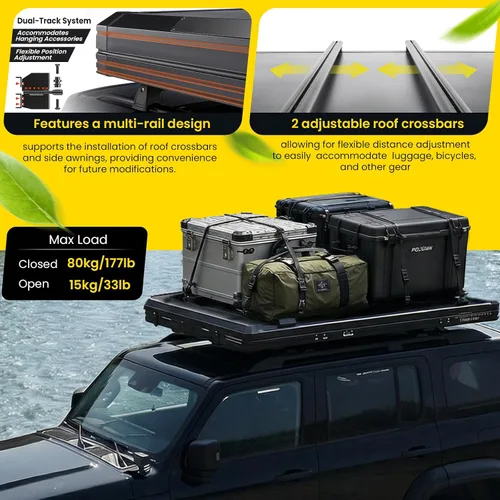 Miniatura 4 de Tienda de Campaña de Cáscara Dura - Tienda para Acampar al Aire Libre para Auto 2-3 Personas, Camioneta, Sedán, SUV, Resistente al Agua, Lágrima