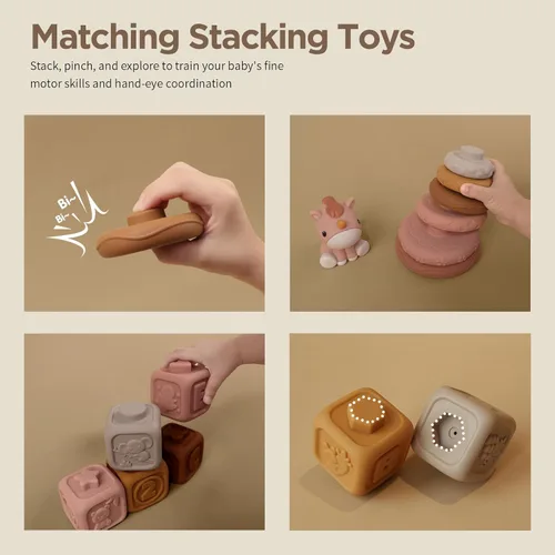 Miniatura 5 de Nueplay Juguetes Apilables Suaves para Bebés Niñas, Set de 12 Piezas de Anillos Suaves y Bloques de Formas con Adorno de Unicornio — Juguetes