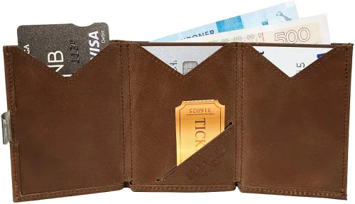 Miniatura 4 de EXENTRI Billetera Trifold de cuero - bloqueo RFID con clip de bloqueo de acero inoxidable
