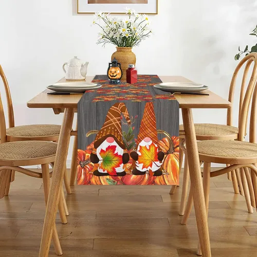Miniatura 4 de GOOESING Gnomos de otoño, calabazas, hojas de arce, camino de mesa de otoño, temporada de Acción de Gracias, cocina, decoración de mesa de comedor