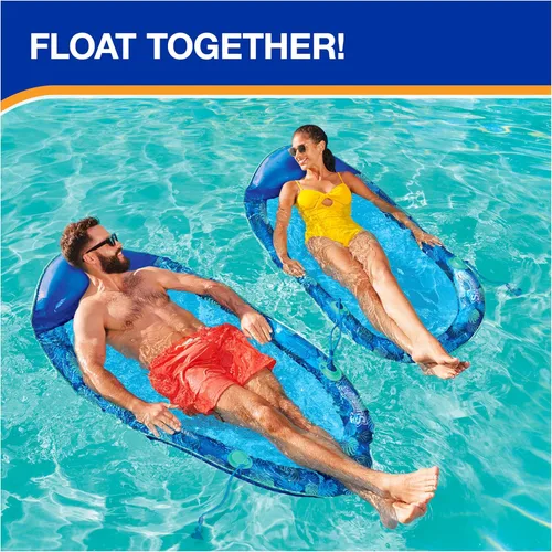 Miniatura 4 de Swimways Elite Spring Float Hamaca Tumbona de piscina, flotadores inflables de piscina para adultos con inflado rápido, hamaca de piscina