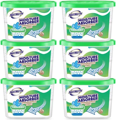 NATRUTH Cajas absorbentes de humedad, sin perfume, 17.6 onzas líquidas (6 paquetes)* 10.5 onzas líquidas deshumidificador de armario, cubo Verde