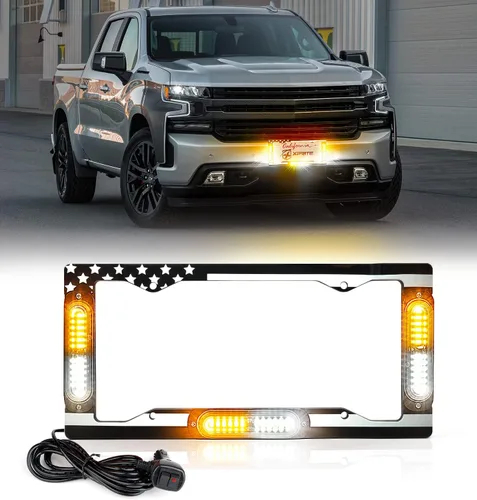 Miniatura 11 de Xprite Luz estroboscópica de matrícula de 36 LED, luces estroboscópicas delanteras/traseras con bandera de EE. UU., 22 modos de parpadeo, luz