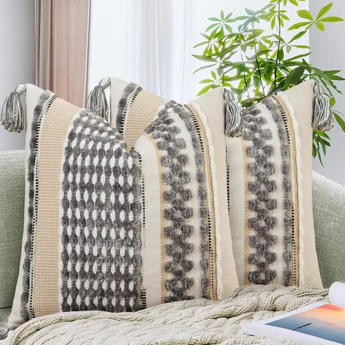 Miniatura 31 de AmHoo - Fundas de almohada de 18 x 18 pulgadas con borlas, fundas de almohada decorativas tejidas con textura de chenilla estilo boho para sofá