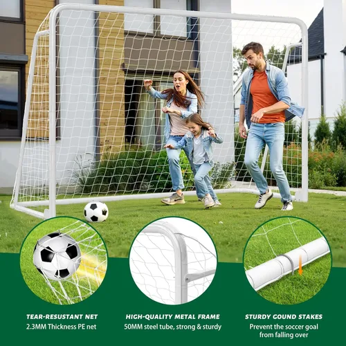 Miniatura 4 de NAIZEA Porterías de fútbol – 24x8/21x7/18x7/12x6/16x7/10x6/8x6/6x4 pies para entrenamiento de patio trasero – Red de fútbol de metal portátil