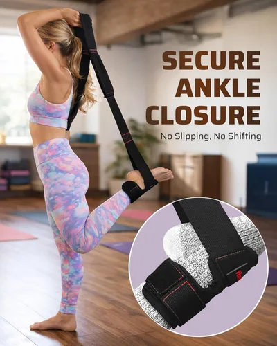 Miniatura 3 de THEFITGUY - Correa de estiramiento cuádruple con soporte de tobillo para fisioterapia 4-loop non-elastic strap for quad and hip flexor stretching