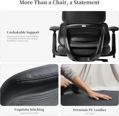Miniatura 6 de EUREKA ERGONOMIC Remi - Silla de oficina con respaldo alto, silla de oficina de piel sintética con ruedas, silla de escritorio de cuero, silla
