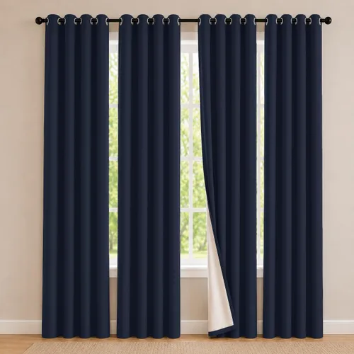Miniatura 56 de 2 paneles de cortinas 100% opacas, cortinas ligeras con aislamiento térmico con ojales para dormitorio, sala de estar, tratamiento de ventana