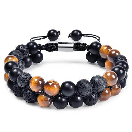 Miniatura 9 de DHQH Triple Protection Bracelet 8/10MM Hematite Black Agate Tigers Eye Stone Bracelet Crystal Jewelry Healing Bead Bracelets for Men Bring Luck