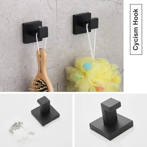 Miniatura 4 de Juego de accesorios de baño, barra de toalla negra mate, estilo cuadrado montado en la pared SUS304 juego de accesorios de acero inoxidable