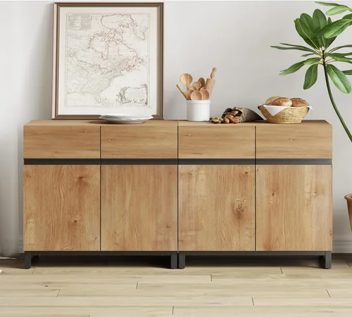 Miniatura 39 de WAMPAT - Gabinetes de aparador con puertas de vidrio, aparador moderno con estante ajustable, gabinete de almacenamiento para barra de café