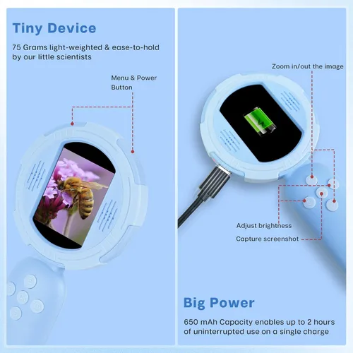 Miniatura 5 de Mia - Microscopio digital para niños con pantalla IPS de 2 pulgadas, kit de juguete educativo de ciencia, regalo de Navidad/cumpleaños para niños