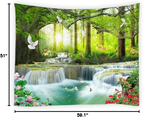 Miniatura 3 de YSATNSFT Tapiz de cascada, naturaleza, bosque, árbol, animales salvajes, amanecer, primavera, verano, paisaje, decoración del hogar, tapices, manta