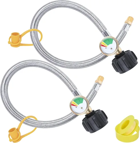 Mangueras de propano para RV de 15 pulgadas con medidor, manguera trenzada de acero inoxidable para tanque de caravana, línea de manguera pigtail de