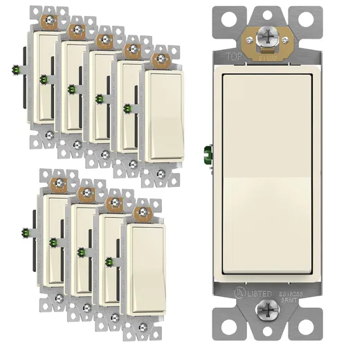 Miniatura 39 de ENERLITES Decorator Paddle Rocker Interruptor de luz, acabado brillante, un solo polo, 3 cables, tornillo de tierra, grado residencial, 15 A, 120