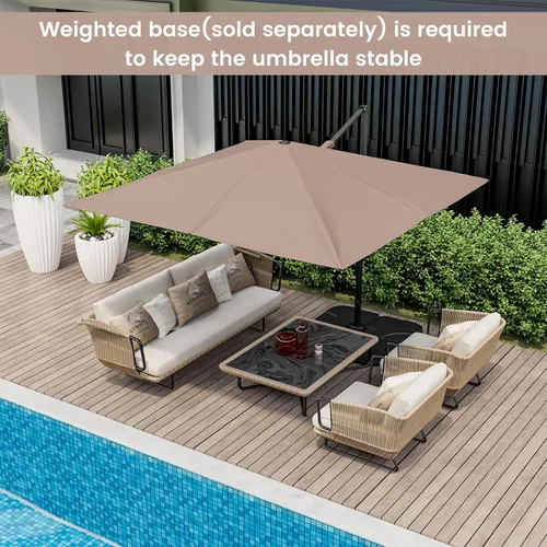 Miniatura 2 de Tangkula Sombrilla de patio voladiza de 9.5 pies, sombrilla cuadrada para exteriores con rotación de 360°, sombrilla colgante de patio resistente
